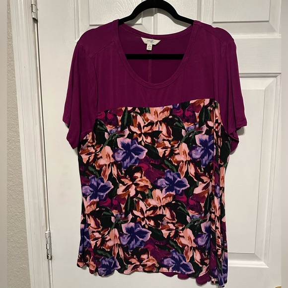 Terra & Sky Tops - Terra and Sky 1x pink floral top flowy short sleeves